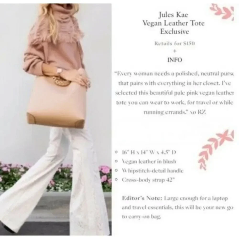 Jules Kae x Rachel Zoe Charlotte Vegan Leather Tote/Crossbody in Blush Pink NWT